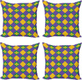 Ambesonne New Orleans Throw Pillow Cushion Case Pack of 4, Mardi Gras Themed Rhombuses with Fleur De Lis Motifs Classic Geometry, Modern Accent Double-Sided Digital Printing, 16", Violet Yellow