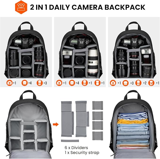 TARION Camera Backpack Bag Small - Professional DSLR Photography Case with 13 inch Laptop Compartment & Waterproof Rain Cover & Bottom Tripod Holder for Men Women Photographers - Black TB-S