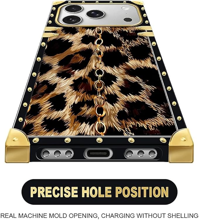 for iPhone 17 Pro Max Case Luxury Golden Decoration for Girl Women Soft TPU Shockproof Protective Hard PC Back for iPhone 17 Pro Max Crazy Pattern Seamless Gold Chain Leopard