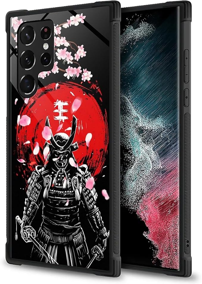 for Samsung Galaxy S23 Ultra Case, Sakura Japanese Samurai Pattern Graphic Design Girl Boy Soft Silicone Hard Acrylic Shock Protection for Samsung Galaxy S23 Ultra