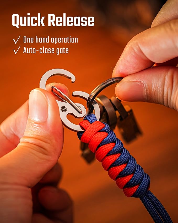 KeyUnity KC01 Braided Paracord Carabiner with Cord Lock, Keychain Phone Camera Bag Wrist Hand Strap for Daily & Outdoor