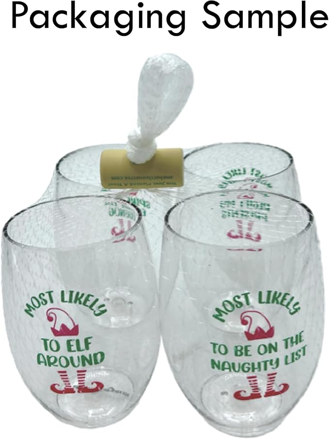Set of 4 Shatterproof Designer 16 oz Plastic Wine Glasses MADE in the USA (PICKLEBALL)