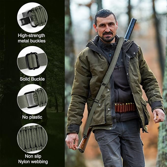 VVAAGG Two-Point Paracord Rifle Sling with Swivels, Non-Slip Gun Sling with Adjustable Length Strap