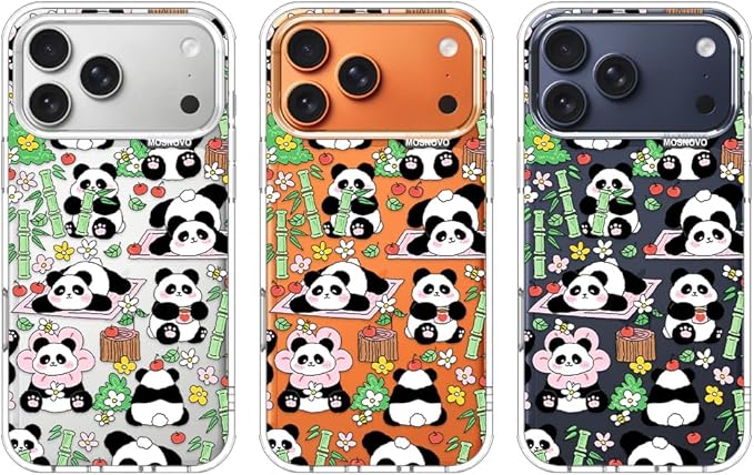 MOSNOVO for iPhone 17 Pro Max Case, Shockproof Military-Grade Protection 6.6ft Drop Tested, Camera Control, Clear Phone Case for iPhone 17 Pro Max, Kawaii Panda Garden Design