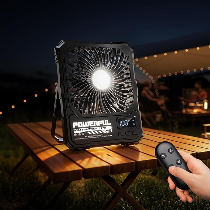yAyusi 20000mAh Battery Powered Portable Travel Fan, Ultra-Slim 8Inch Rechargeable Camping Fan with Remote Controller, Maximum Battery Life of 82 Hours, Suitable for Bedrooms, Cruise, Tents, Travel