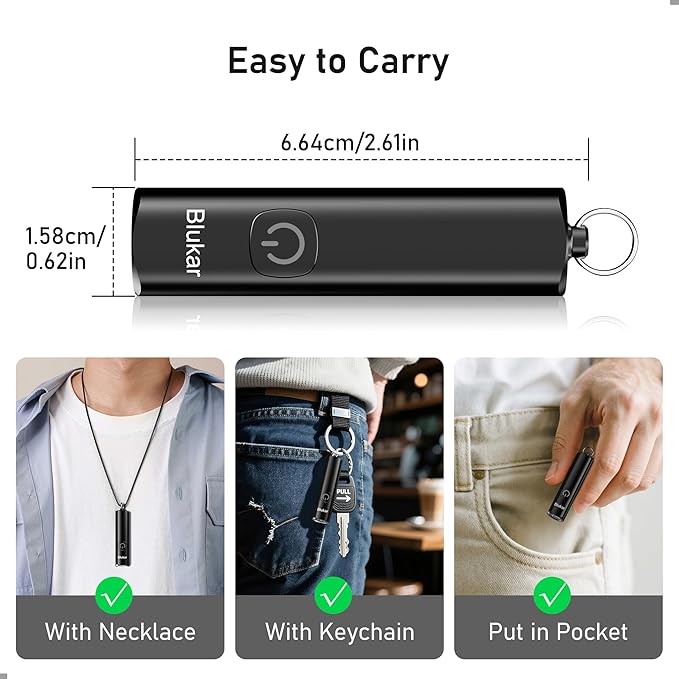 Blukar 2 Pack Rechargeable EDC Flashlight, 360L Mini Keychain Flash Light with 3 Lighting Modes, Memory Function, Waterproof, Compact and Portable Pocket Light for Everyday Carry, Emergency,Camping