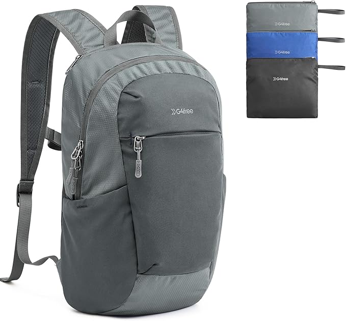 G4Free Small Hiking Backpack 20L Lightweight Foldable Packable Travel Daypack with Thickened Back Panel for Men Women (Grey)
