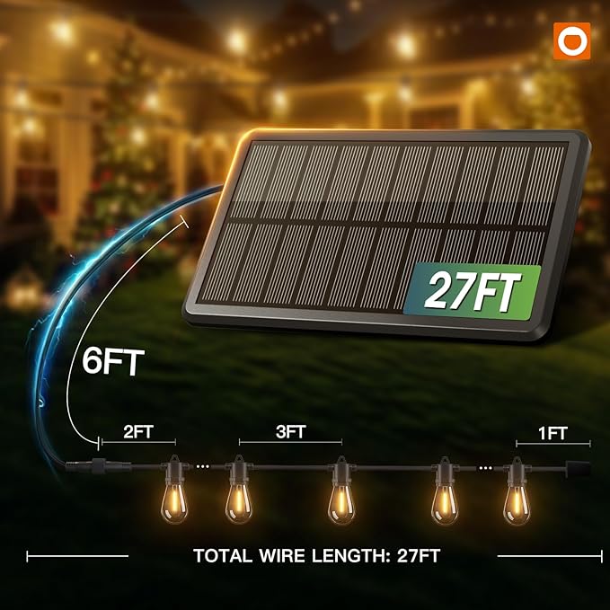 addlon 33FT (27+6) Solar String Lights for Outside Outdoor Waterproof with USB Port & Remote Control Solar Patio Lights Last for 20+Hrs Dimmable Solar Power LED Bulbs Hanging for Porch Garden Bistro