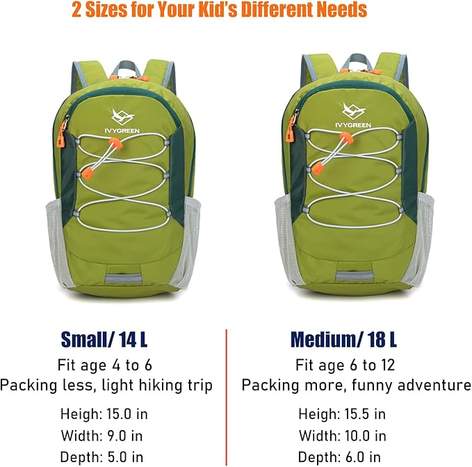 IVYGREEN Little Kids Hiking Backpack for Boys or Girls, Small Daypack for Camping or Travel (Armygreen, Small)