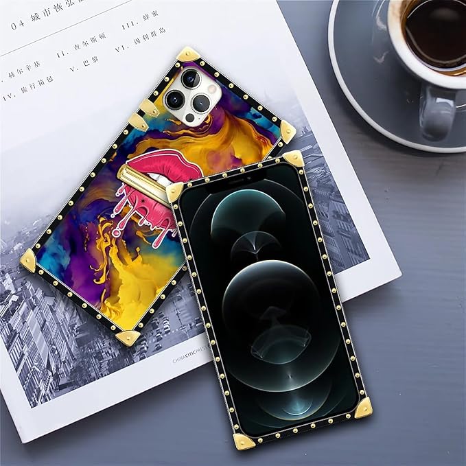 Compatible with iPhone 11 Pro Max Case, Cool Corlorful Lip Marble Luxury Golden Decoration for Girl Women Soft TPU Shockproof Protective Hard PC Back for iPhone 11 Pro Max