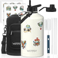 1 Gallon Water Bottle Insulated(Cold for 48 Hrs),BPA Free&Leak Proof,128oz Stainless Steel Water Jug,Large Water Bottle with Straw Spout Lids for Gym,Hiking,Camping&Travel,White