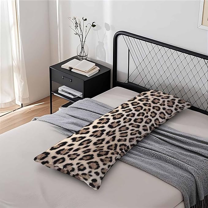 Body Pillowcases with Zipper Leopard Print Cozy Body Pillow Covers Cushion Cover 20 X 54 Inch, African Leopard Skin Outdoor Body Pillow Pillowcase for Home Bedroom Couch Sofa Brown