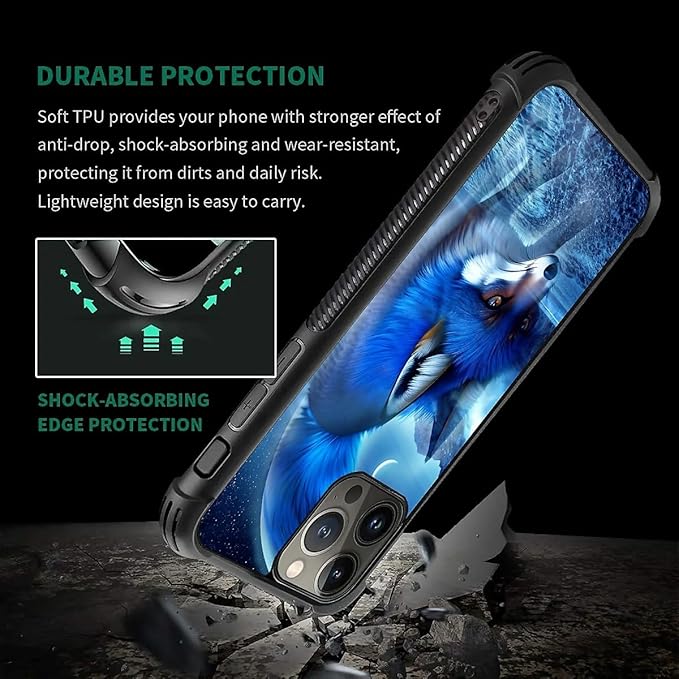 for iPhone 15 Pro Max Case, Snowy Mountain Fox Lake Pattern Graphic Design Girl Boy Soft Silicone Hard Acrylic Shock Protection for iPhone 15 Pro Max