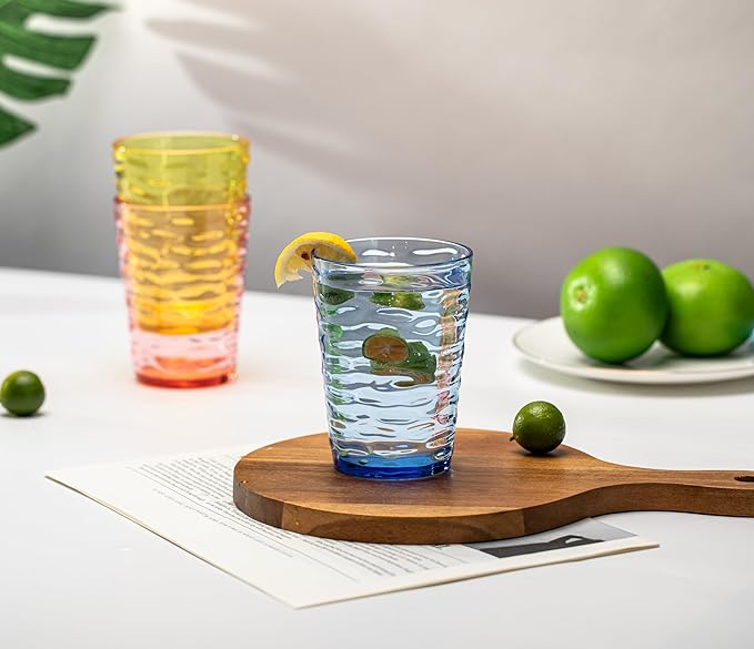 14-ounce Plastic Tumblers, Acrylic Drinking Glasses, set of 6 Multicolor Reusable Plastic Cups, Stackable, BPA-Free, Shatter-Proof, Dishwasher-Safe