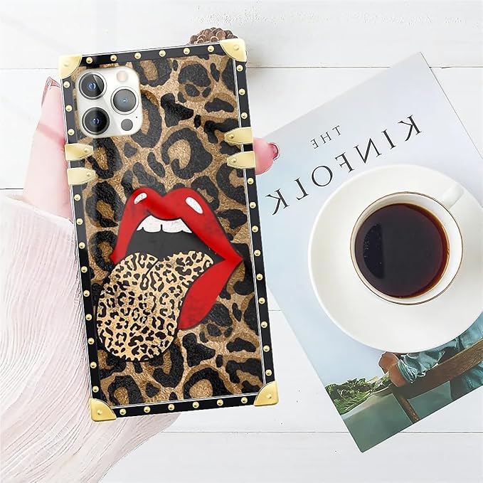 Compatible with iPhone 11 Pro Max Case, Brown Leopard Print Mouth Luxury Golden Decoration for Girl Women Soft TPU Shockproof Protective Hard PC Back for iPhone 11 Pro Max