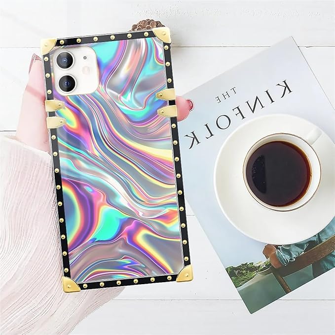 Compatible with iPhone 11 Case, Holographic Abstract Iridescent Textures Luxury Golden Decoration for Girl Women Soft TPU Shockproof Protective Hard PC Back for iPhone 11