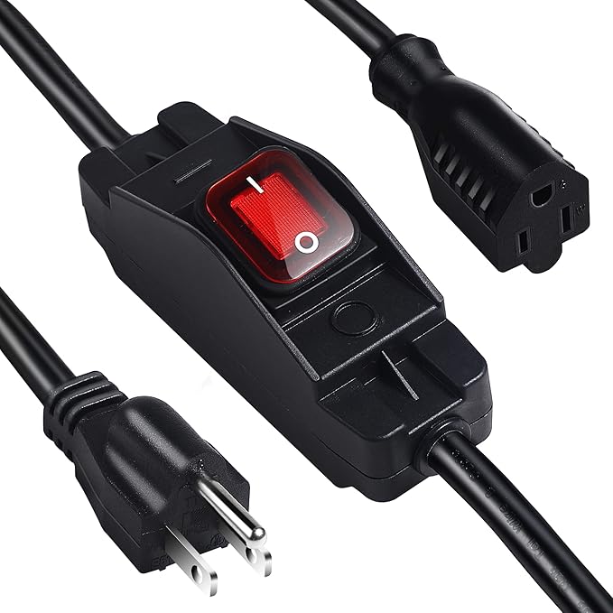 Outdoor Waterproof On/Off Switch Extension Cord, Heavy Duty 125v/250v Black SJTW Cord (6 Ft, Black)