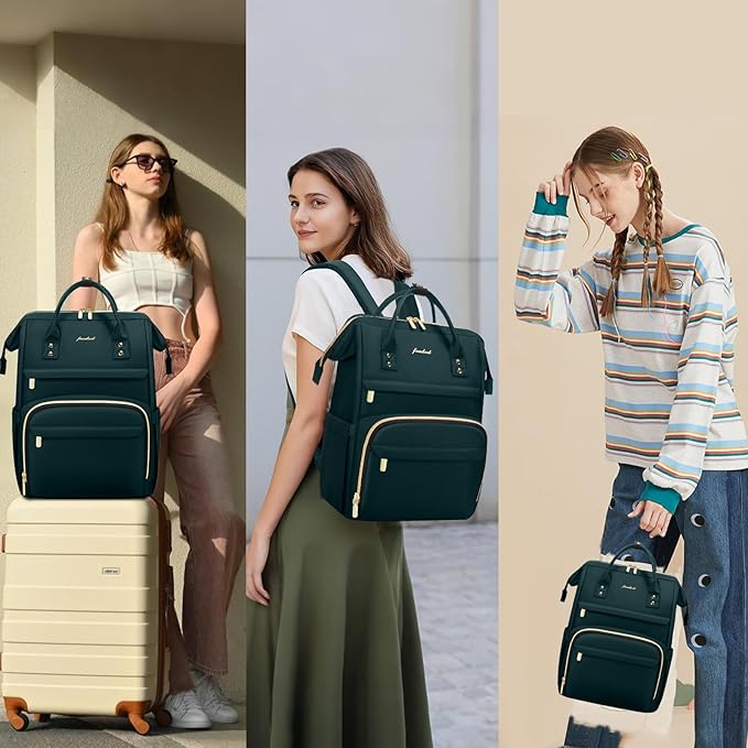 Focdod Laptop Backpack for Women Work Bags - 15.6 Inch Professional Womens Travel Backpack Purse Computer Laptop Bag Nurse Teacher Backpack Waterproof Carry on Back Pack Dark Green