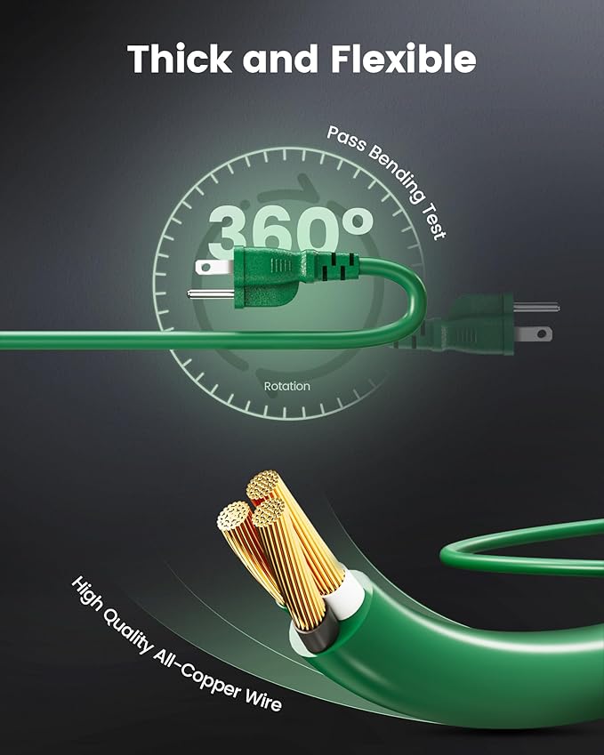 SURAIELEC 25 FT Outdoor Extension Cord with Multiple Outlets, 3 Outlet Multi Plug Power Cord, 16/3 Gauge SJTW, Weatherproof for Landscape, Christmas Tree Lights, Halloween, Holiday Decorations, Green