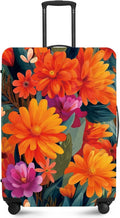ANNA QUEEN Boho Floral Luggage Cover,Spring Orange Flower Pattern Suitcase Protector,Stretchable,Washable & Water Resistant, Universal Fit for 28-30 Inch Checked Baggage