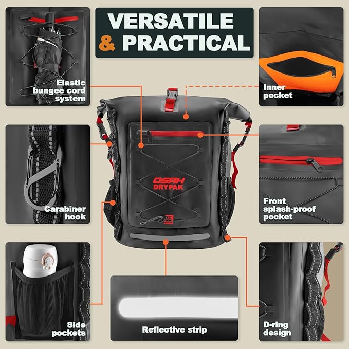 OSAH DRYPAK Waterproof Backpack Dry Bag 25L/35L/55L/85L – Heavy Duty Roll-Top Hiking Backpack Sack Keeps Gear Dry for Travel, Kayaking, Boating, Camping, Rafting and Fishing