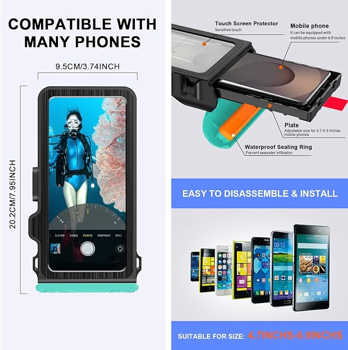 2026 Diving Snorkeling Phone Case for iPhone 17/16/15/14/13/12/11 Pro Max/XS/X Samsung Galaxy S26/S25/S24 Professional Scuba Dive Waterproof Underwater Photo Video Cover (4TH Gen, Teal)