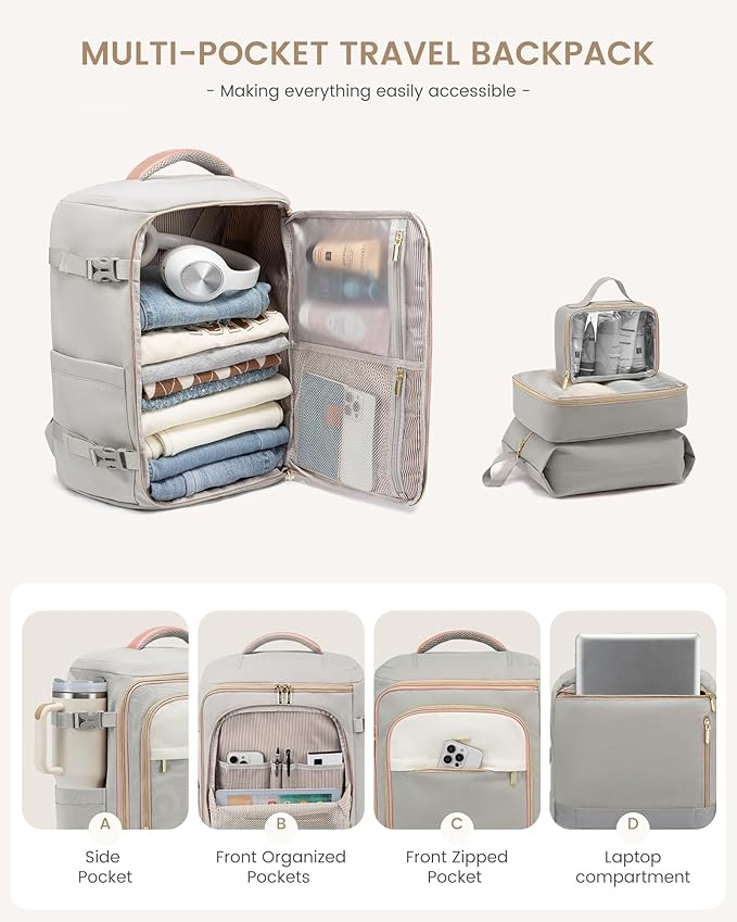 LOVEVOOK Travel Backpack for Women/Men, Personal Item Bag with 3 Packing Cubes Fits 17" Laptop, 50L Travel Backpack Carry on Flight Approved, Water-resistant Carry On Bag for Airplanes