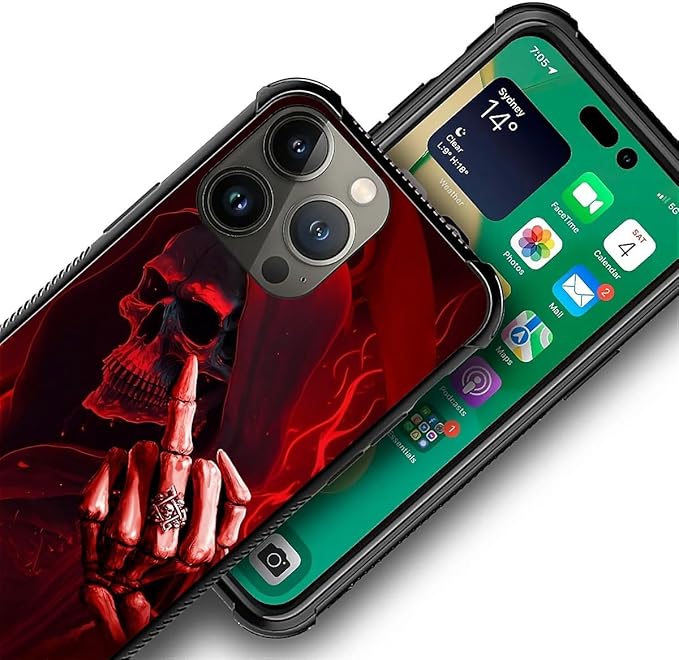 for iPhone 13 Pro Case, Gestures Funny Skull Pattern Graphic Design Girl Boy Soft Silicone Hard Acrylic Shock Protection for iPhone 13 Pro