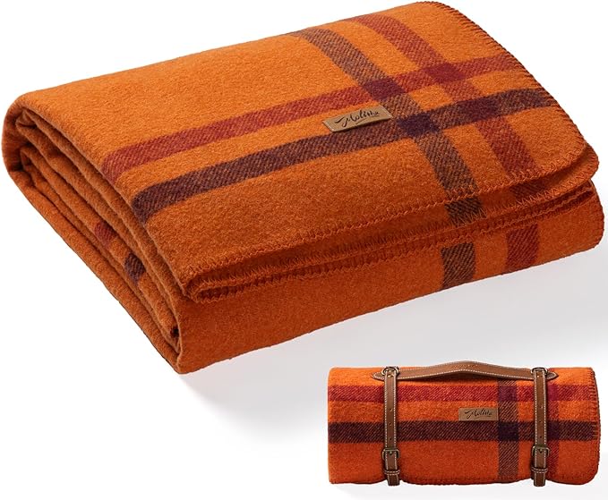 Molithe 100% Wool Blanket, 62" x 86", Warm, Thick, Washable, Military Wool Blanket, Great for Camping, Outdoors, Sporting Events, Survival Kits Warm Sunset Frame
