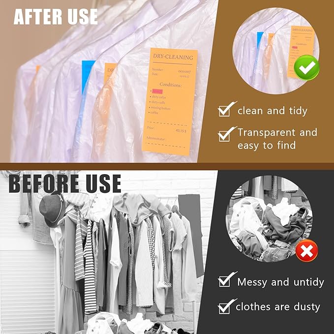 30 Pcs Clear Garment Cover 47 Inch Plastic Garment Bags for Hanging Clothes Dry Cleaning Bags Transparent Dust-proof Storage Covers for Skirt Coat Suit Shirt Jacket