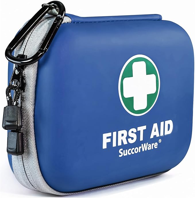 SuccorWare 150 Pieces Mini First Aid Kit - Small Medical Kit with Hard Shell - Emergency First Aid Kit for Car, Travel, Home, Outdoor, Office, Camping, Hiking (Blue)