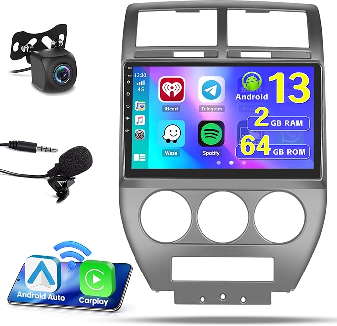 [4Core 64G] Android 15 Car Stereo for Jeep Compass Patriot 2007-2010, Hikity 9 Inch Touchscreen Compass Patriot Radio Wireless Carplay Android Auto GPS WiFi BT/EQ/FM/RDS Mirror Link SWC Backup Cam
