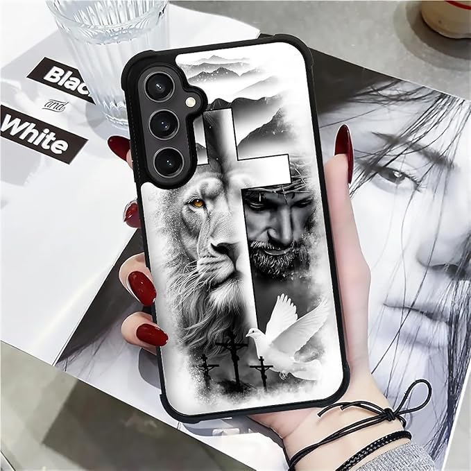 for Samsung Galaxy S23 FE Case, Lion Cross Jesus Christ Dove Pattern Graphic Design Girl Boy Soft Silicone Hard Acrylic Shock Protection for Samsung Galaxy S23 FE