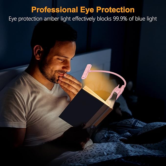 Gritin 19 LED Rechargeable Book Light for Reading in Bed with Memory Function- Eye Caring 3 Color Temperatures,Stepless Dimming Brightness,90 Hrs Runtime Clip on Light for Book Lovers-Pink