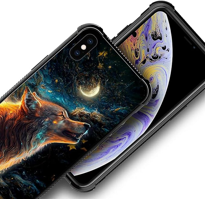 for iPhone Xs Max Case, Star Cave Hungry Wolf Pattern Graphic Design Girl Boy Soft Silicone Hard Acrylic Shock Protection for iPhone Xs Max