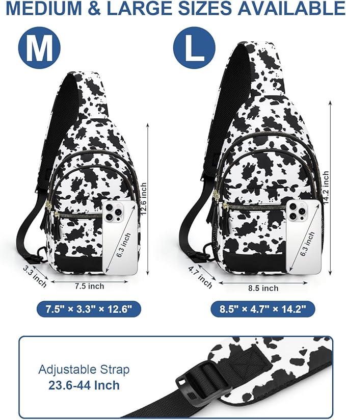 Capolo Sling Bag for Women Men Waterproof Crossbody Bags for Women Trendy Casual Fanny Pack with Convertible Shoulder Strap Chest Bag for Travel Hiking(Cow Print, Medium)