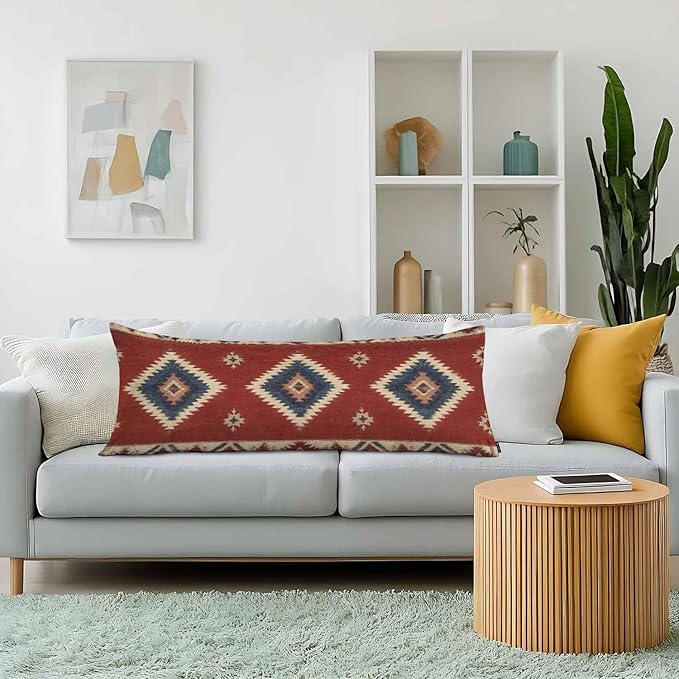Decorative Body Pillow Covers 20x54inch Ethnic Red, Southwest Native American Style Chevron Body Pillow Case Cushion Cover Wrinkle Fade Body Pillowcases for Bed/Sofa/Couch/Patio/Balcony