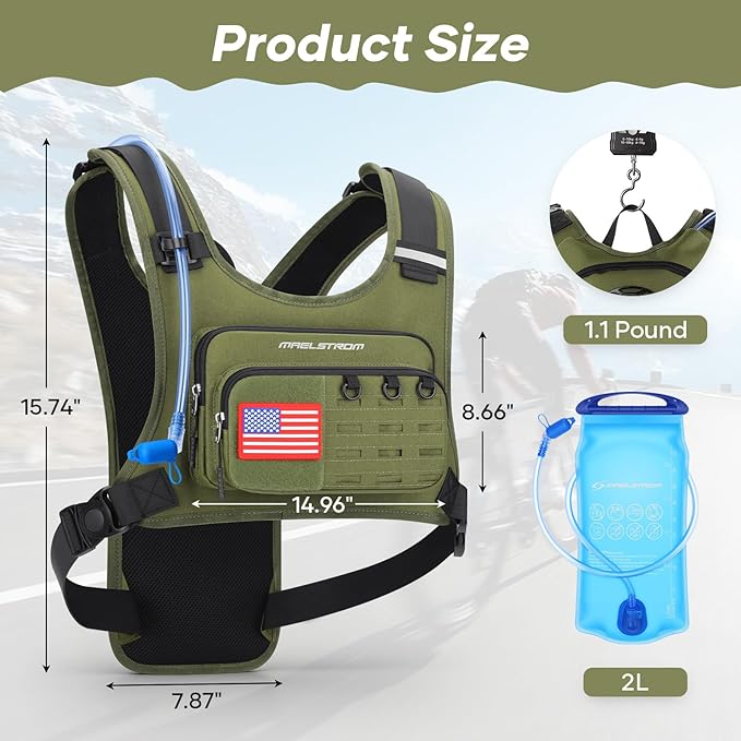 Maelstrom Running Vest, Detachable Hydration Backpack for Men Women with 2L Water Bladder & Chest Pack, Breathable Hiking Water Backpack for Cycling, Climbing, Marathon