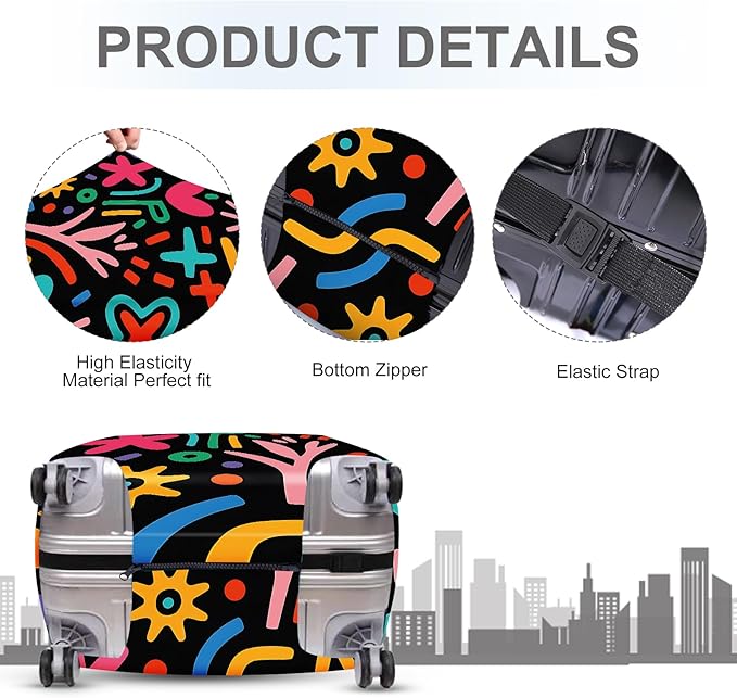 ANNA QUEEN Color Pop Abstract Luggage Cover, Modern Geometric Art Suitcase Protector, Stretchable Washable Travel Sleeve for 32-34 Inch Luggage
