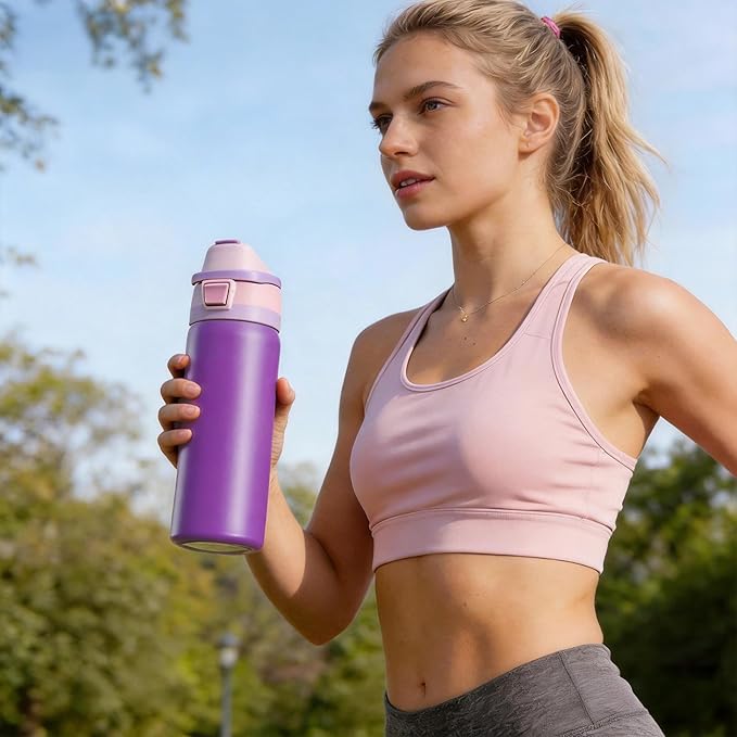 Fijinhom 32 oz Insulated Water Bottle with 2-in-1 Straw and Spout Lid, Stainless Steel Double Wall Vacuum Flask, Sports Water Bottle Keeps Cold 24H, Leak Proof for Gym, Outdoor, Travel (Purple)