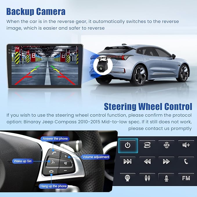 5Ghz WiFi [4G+64G] Android 15 Car Radio for Jeep Compass Patriot 2010-2016 Car Stereo with Wireless Carplay/Android Auto, 10 Inch HD Touch Screen with GPS Bluetooth FM/RDS EQ SWC Backup Camera MIC