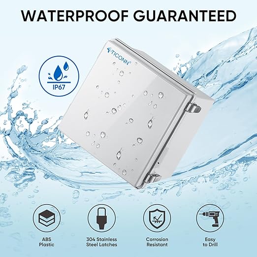 TICONN Outdoor Electrical Box Waterproof, Junction Box IP67 ABS Plastic Enclosure with Hinged Cover with Mounting Plate, Wall Brackets, Cable Glands (Off-White, 11.8"x11.8"x7.1")