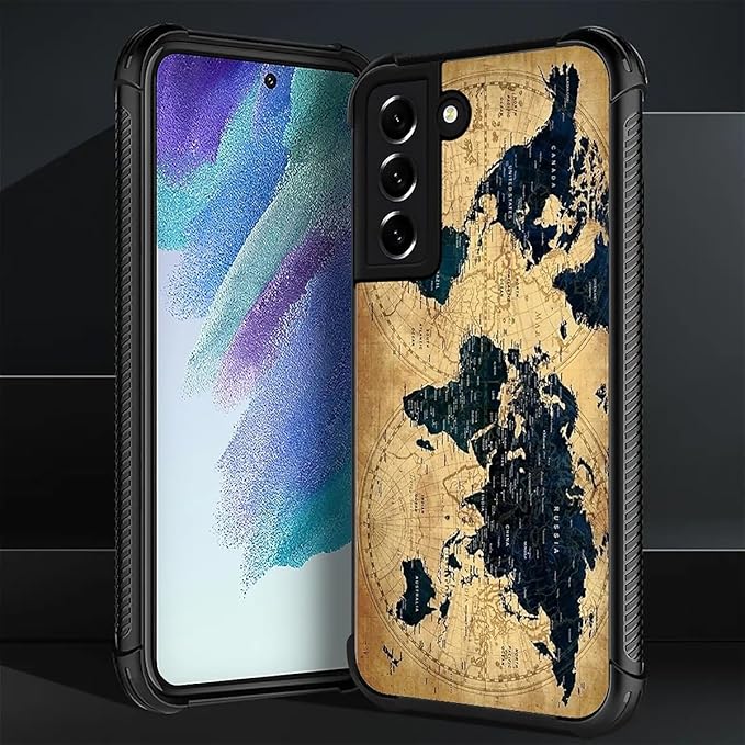 for Samsung Galaxy S21 Plus Case, Brown World Map Pattern Graphic Design Girl Boy Soft Silicone Hard Acrylic Shock Protection for Samsung Galaxy S21 Plus