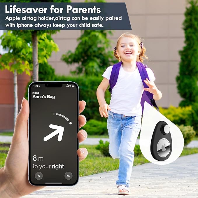 Lulaven Air Tag Holder for Kids Hidden 4 Pack GPS Tracker Case, Anti-Removal Silicone Case with Pins, Suitable for Children, Elderly, Pets, Backpack, Luggage (Black, Blue, White, Red)