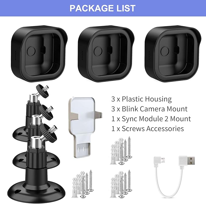 3 Pack Wall Mount for Blink Outdoor 4 (4th Gen) and Outdoor (3rd Gen), Weatherproof Protective Housing and 360 Degree Adjustable Mounting Bracket with Blink Sync Module 2 Mount (Black)