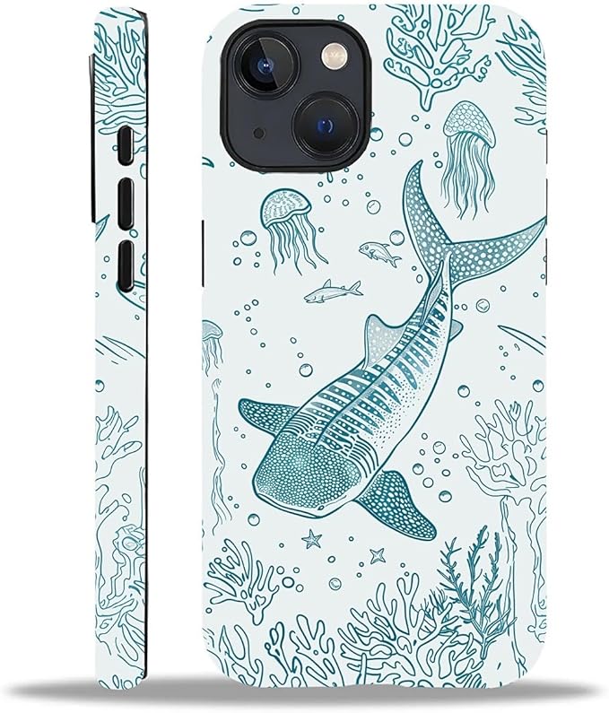 for iPhone 13/14 Case,HH2 Ocean Whale Shark Hybrid 2 Layer Hard Shell Silicone Protective Pattern Design Case