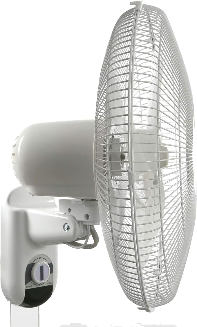 Hurricane Classic Oscillating Wall Mount Fan w/ 3 Quite Speeds, White, 16" - Corded Electric Air Cooling Unit w/ Easy Pull Cord Controls for Home, Grow Tents, Offices, Sheds, Studios, Garages & Dorms