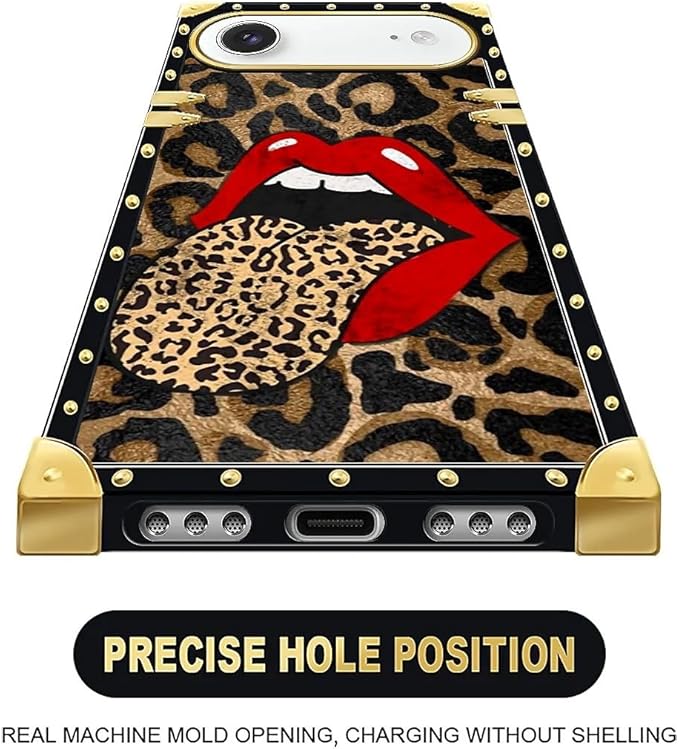 for iPhone 17 Air Case Luxury Golden Decoration for Girl Women Soft TPU Shockproof Protective Hard PC Back for iPhone 17 Air Crazy Pattern Brown Leopard Print Mouth