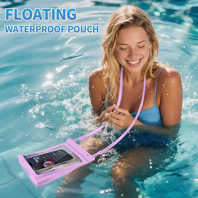 Large Floating Waterproof Phone Pouch, Cell Phone Dry Bag for iPhone 17 16 15 14 13 Pro Max Galaxy Google All Phones, IPX8 Waterproof Bag for Beach Vacation Purple