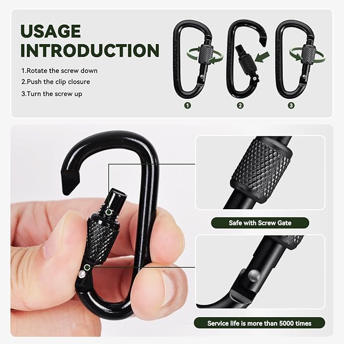 Carabiner Clip, Key Hooks for Keychain Aluminum D Ring Shape Carabiner, Key Chain Clip Hook, Keychain Clip, Multipurpose for Camping, Hiking, Backpacking or Other Outdoor Activities, 8PCS